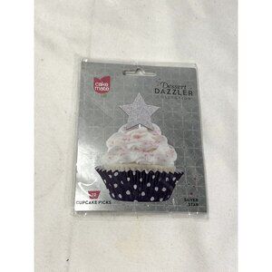 cake mate dessert dazzler collection 12 CT silver glitter stars cupcake toppers